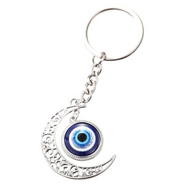 BlingNuts Silver Crescent Moon & Evil Eye Keyring Key Chain Bag Charm Good Luck Protection Amulet Jewelry Gifts