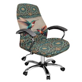 Xorudoydet Boho Mandala Hummingbird Pattern Office Chair Cover, Waterproof Office Chair Seat Covers with Elastic Bottom Stretchable Desk Chair Seat Protector for Office Swivel Task Chairs-S