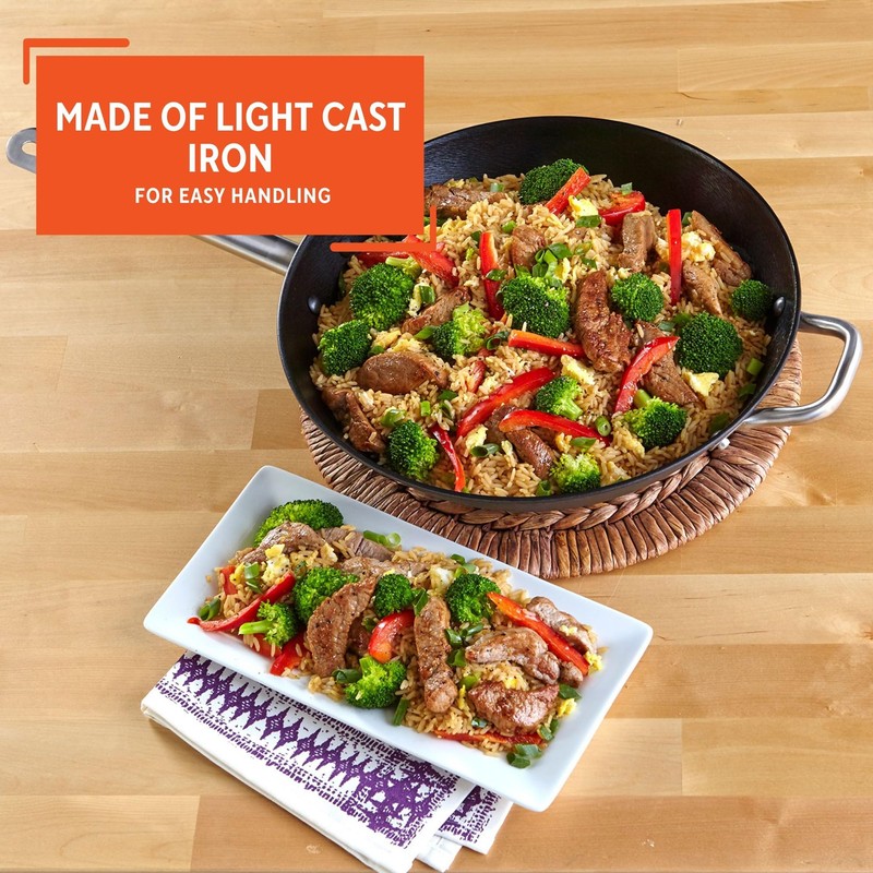 Imusa LCI-19008 USA 14" Light Cast Iron Wok Pre-seasoned Non-Stick