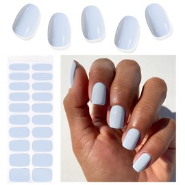 Kalolary Semi Cured Gel Nail Stickers, Macaroon Blue Gel Nail Strips Long Lasting Gel Strips for Nails UV Gel Nail Stickers with Nail File & Wooden Stick for Women Manicure