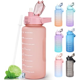 Water Bottle 2L BPA Free Sport Drinks Jug with Time Marking & Lock Cover, Leak Proof 2 Liters Water Bottle with Portable Handle, Purple Water Canteen Bottle