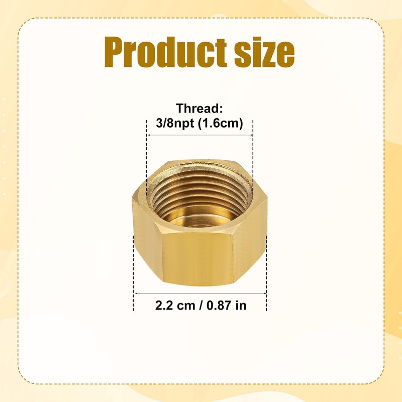 8pcs 3/8 Inch NPT Brass Pipe Cap, Brass Pipe Fitting
