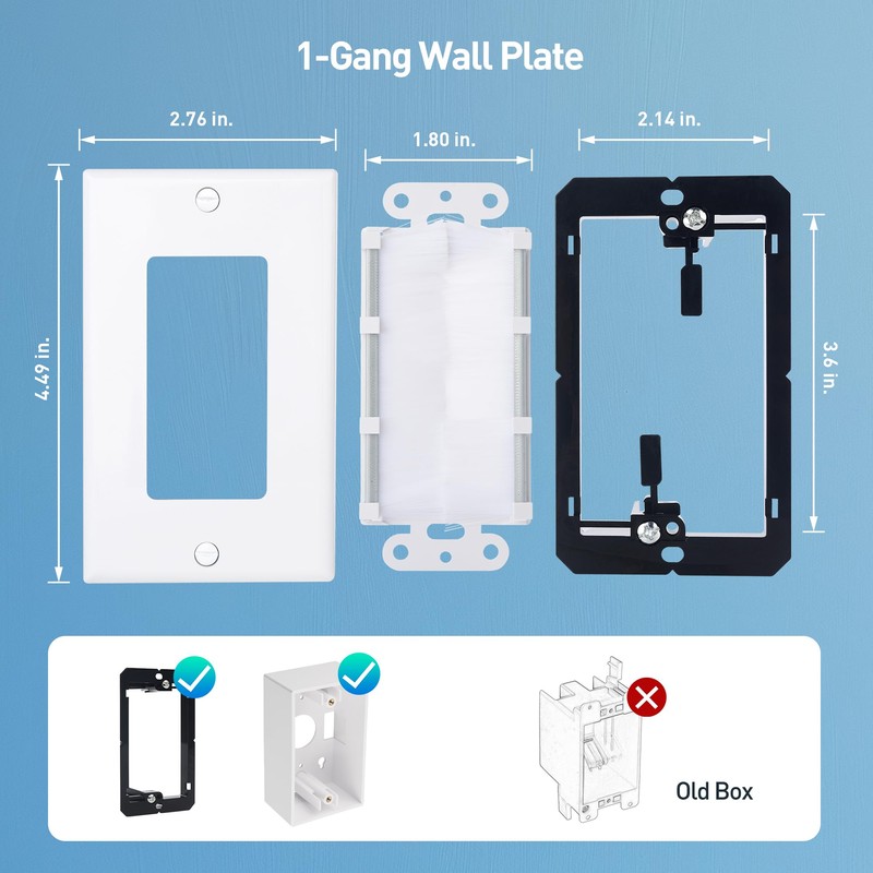 Cable Matters 2-Pack 1-Gang Wall Cable Pass Through, Brush Wall