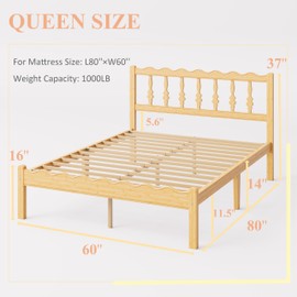 ZIYOO Solid Bamboo Wood Queen Bed Frame with Headboard, 14 inch Platform Bed Frames Queen No Box Spring Needed with Steel Slats, Sturdy and Stable, Easy Assembly, Noise Free