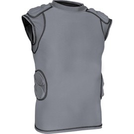 Exxact Sports Defender Youth Padded Football Shirt - Football Rib Protector with Shoulder & Spine Pads, 5-Pad Football Compression Shirt (Gray, Youth X-Small)