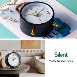FLOITTUY 4 inches Super Silent Alarm Clock, Classic Black Beep Wake Round Alarm Clock with Night Light,Battery Operated,Easy Set Entry Lux Stylefor Desk, Bedroom and Home Decoration