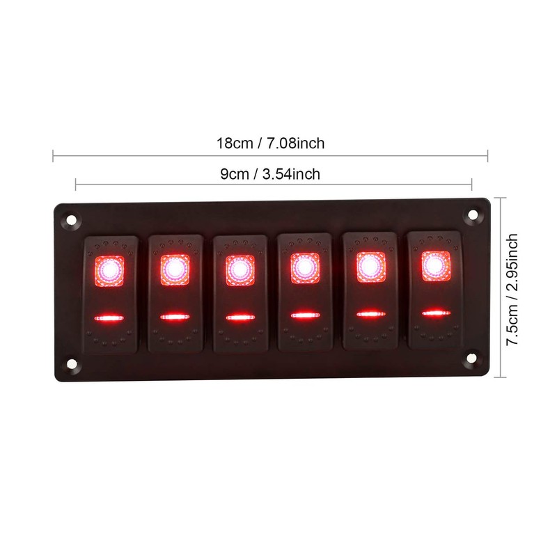 Garfour Marine Red 6 Gang Boat Switch Panel 5 Pin