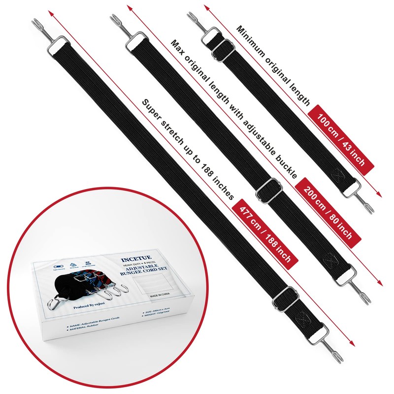 INCETUE Adjustable Bungee Cords With Hooks Set, 4 Pack 2M
