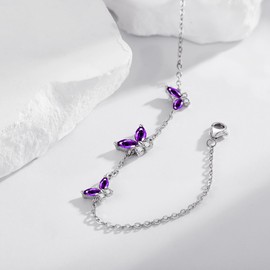 ONEFINITY Butterfly Bracelet 925 Sterling Silver Purple Butterfly Bracelet with Cubic Zirconia Bracelet Butterfly Jewellery Gifts for Women