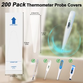 Bohoray Pack of 200 Digital Thermometer Probe Covers, Hygiene Covers for Fever Thermometer, Hygiene Covers, Ear Thermometer, Universal Electronic Thermometer Covers for Adults, Baby, Children