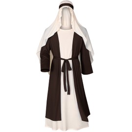 Irtysh Mens Biblical Saint Joseph Costume Jesus Robe Sherherd Costume Staffs Headwrap Hat Waist Rope Set(Brown XL)