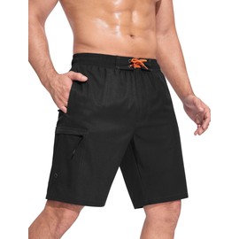 SILKWORLD Mens Swim Trunks Quick Dry Bathing Suit 9 Inch Swim Shorts with Mesh Lining and Zipper Cargo Pockets Black S