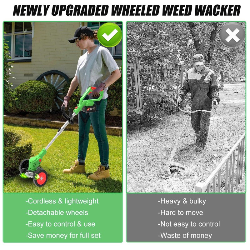 Cordless Weed Wacker Eater Electric Battery Powered, 21V Lightweight Weed