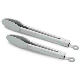 2 Pack Warm Grey Kitchen Tongs, Premium Silicone BPA Free Non-Stick Stainless Steel BBQ Cooking Grilling Locking Food Tongs, 9-Inch & 12-Inch
