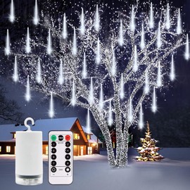 echosari Meteor Shower Rain Lights Battery Powered, 12 Inch 8 Tube 192 LED Icicle Christmas Lights Outdoor, Waterproof Falling Rain Lights for Xmas Tree Holiday Party Patio Decor (Cool White)