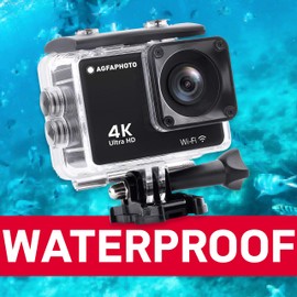 AgfaPhoto Realimove AC9000-30M Waterproof Digital Action Camera (True 4K, ICE Anti-Shake, 170° Angle, 2.0 Inch LCD Screen, 18 Accessories, Wi-Fi) Black