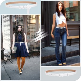 JASGOOD Skinny Belt for Women Jeans Thin Leather Waist Belts With Black Metal Prong Buckle