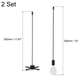 uxcell 13 Inch Ceiling Fan Pull Chain Sets, 2 Set Beaded Ball Fan Chains Extender Ornament with Decorative Light Bulb and Fan Cord for Ceiling Light Lamp Fans, Black