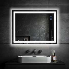 Antok 24"x 36" LED Bathroom Mirror with Lights, Anti-Fog, Dimmable, Lighted Vanity Mirror with Tempered Glass, Memory Function, 3 Light Modes, Safe Use, Horizontal, Vertical