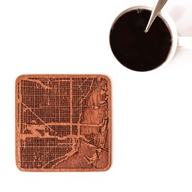 Miami Map Coaster, Set of 4, Sapele Wooden Coaster with City map, Multiple City Optional, Handmade