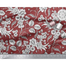 Soimoi Indian Cotton Poplin Fabric Floral Printed Sewing Material by The Yard 58 Inches Wide-Maroon