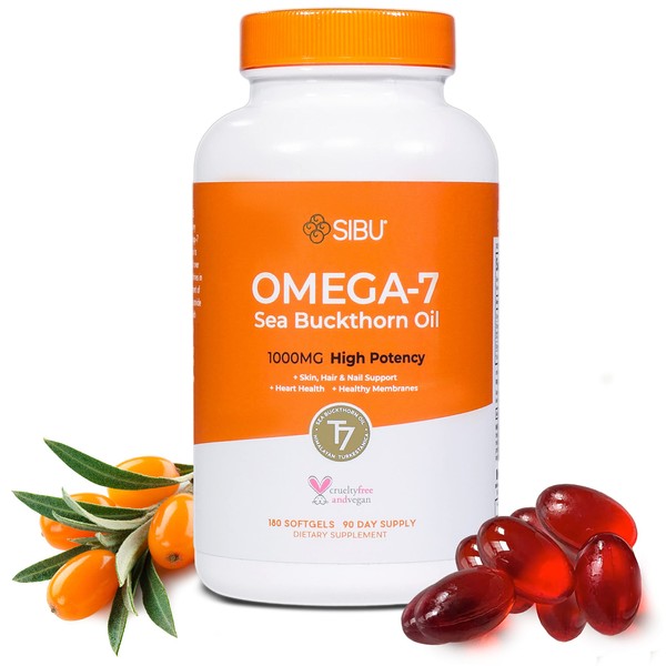 sibu Omega-7 Softgels, Premium Organic Himalayan Sea Buckthorn Oil (180ct, 90 Day Supply) – Supplement for Healthy Skin, Hair, Nails and Dryness