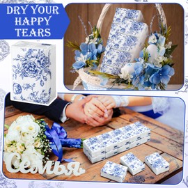 50 Pcs Blue Flower Happy Tears Tissues for Wedding Bulk 3 Ply for Your Happy Tears Wedding Tissues for Guests Pocket Paper Mini Travel Size for Party Favor Wedding