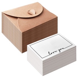 25 Sheets Small Envelopes with 25 Sheets of Blank Paper Cards, 10.6 x 7.6 cm Envelope with Cards Kraft Paper Envelopes for Birthday Party Invitation Thank You Cards (Love You)