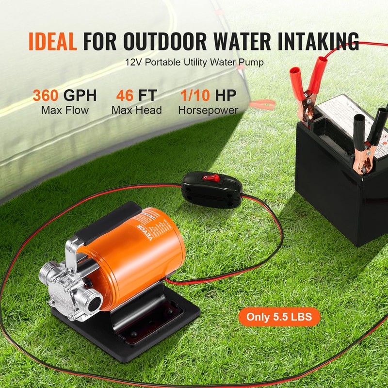 VEVOR Water Transfer Pump 12V, Battery Powered Utility Pump 360