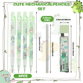 Ymapinc 4 Pcs Cute Mechanical Pencil Set, Including 0.5mm Cartoon Green Mechanical Pencils with 1 Tubes Refills Stationary Back to School Office Supplies for Writing Drawing Sketching
