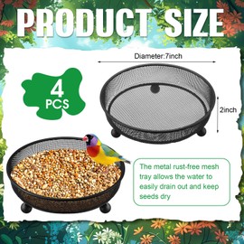 Nuogo 4 Pcs Ground Bird Feeder Tray 7 Inches Platform Bird Feeder for Outside Metal Squirrel Feeders Rust Resistant Mesh Seed Tray Garden Yard Decoration for Outdoor Wild Dove(Round)