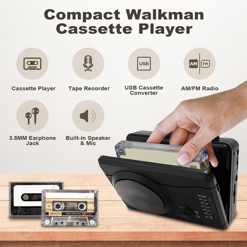 Portable Cassette Player & Recorder, Cassette Tape to MP3 Digital
