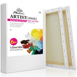 PHOENIX Stretched Canvas for Painting 12x16 Inch/6 Value Pack, 8 Oz Triple Primed 5/8 Inch Profile 100% Cotton White Blank Canvas, Artist Framed Canvas for Oil Acrylic & Pouring Art