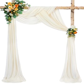 MoKoHouse Wedding Backdrop Ceiling Arch Drapes: Beige Chiffon Fabric Curtains 6 Yards Sheer Drapery 4 Panel for Ceremony Party Wal