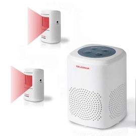 S SELDORAUK Dog Barking Alarm Motion Sensor- 1000 Feet Wireless Home Security Detector Door Chime Alarm Kit White (1Receiver+2Motion Detectors)