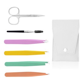 AWAVM 6 PCS Eyebrow Tweezers Women, Full Size Professional Eyebrow Tweezers Kit, Precision Tweezers Set for Eyebrow/Ingrown Hairs/Splinter/Facial Hair Removal, Stainless Steel Tweezers Women and Men