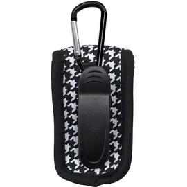 TOBIEMON T-2BC-BK Ball Case, Tobiemon Lightweight Golf Ball Case, Holds 2 Balls + 3 Tees, Carabi & Belt Clip Included, White/Black, Houndstooth Pattern