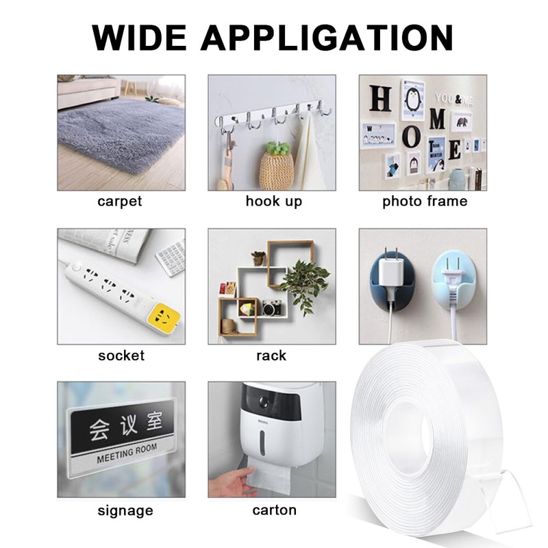 ELANE 3 Rolls Nano Tape Double Sided Heavy Duty,Clear Double