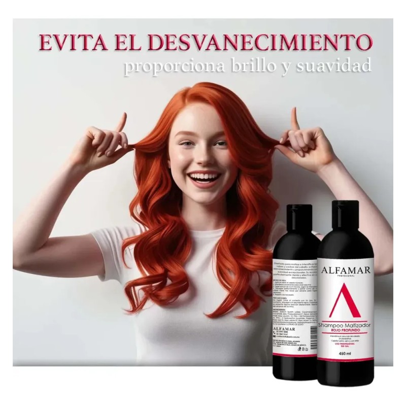 Shampoo Matizador Rojo Profundo Alfamar Sin Sal Para Cabello rojo