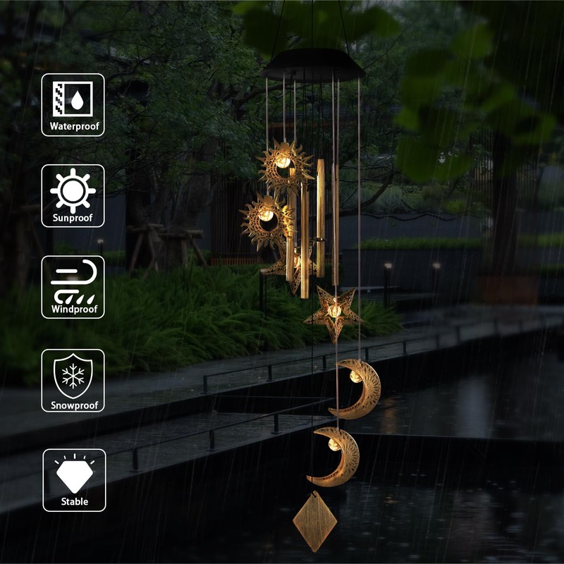 Solar Wind Chimes for Outside,Sun and Moon Wind Chime for