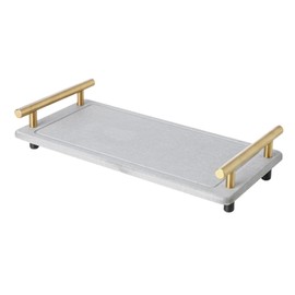 Instant Dry Sink Caddy Organizer,Diatomaceous Earth Bathroom Organizer with Handle Water Absorbing Stone Tray for Sink diatomaceous Tray for Home Bathroom Kitchen (L Gray Gold Handle)