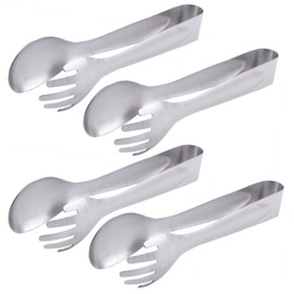 HINMAY Serving Tongs 8-Inch Stainless Steel Salad Tongs Fork and Spoon Tongs, Set of 4