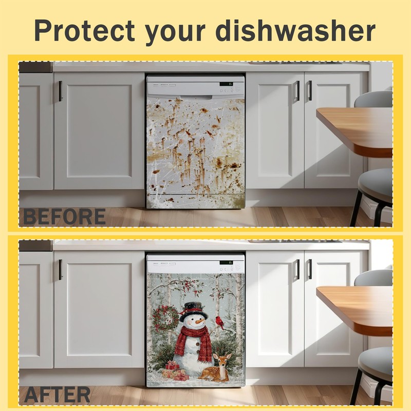 Snowman Dishwasher Magnet Cover,Winter Scene Kitchen Decor Waterproof Refrigerator Magnet