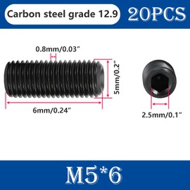 Ctyjia Pack of 20 Grub Screws, M5 x 6 mm Allen Screws, Hexagon Socket Grub Screws for Machines, Door Handle