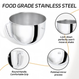 6QT Stainless Steel Mixer Bowl for Kitchenaid Stand Mixers, Kitchen Aid Mixing Replacement Bowl for 6QT Lift Mixer with Handle, Dishwasher safe.