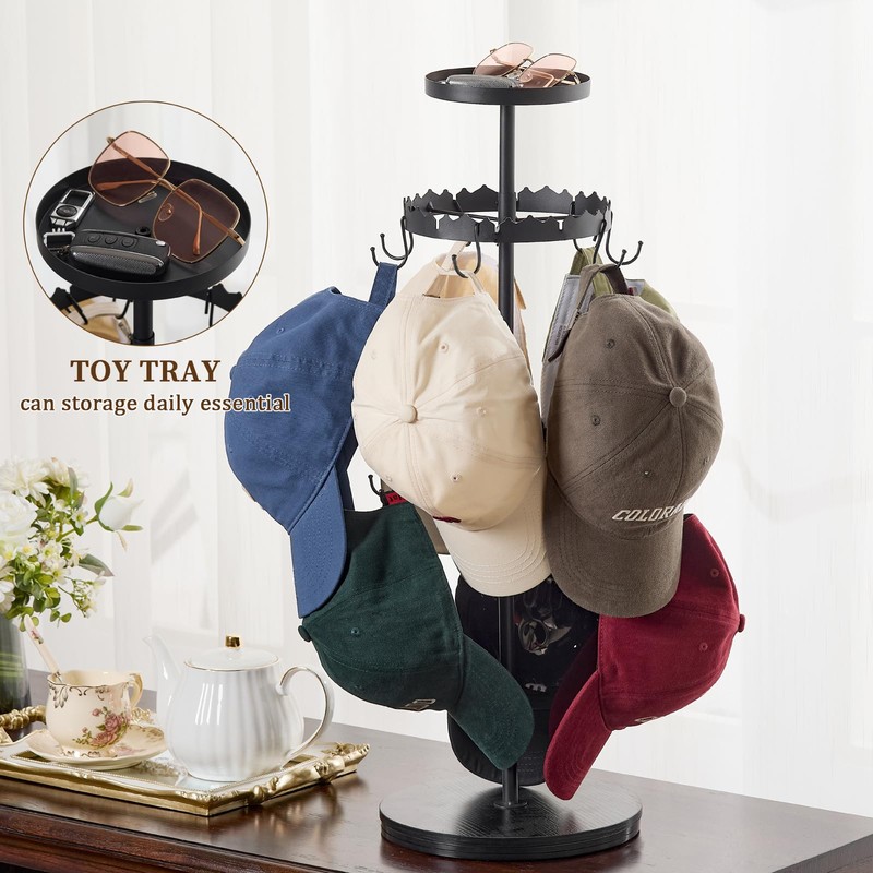 BeeOwner Rotating Hat Organizer for Baseball Caps, 3-Tier Merchandise Display