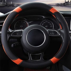 SFONIA Car Steering Wheel Cover Steering Wheel Cover Microfibre Leather Universal 37-38 cm / 15 Inches Non-Slip Breathable Durable, Orange