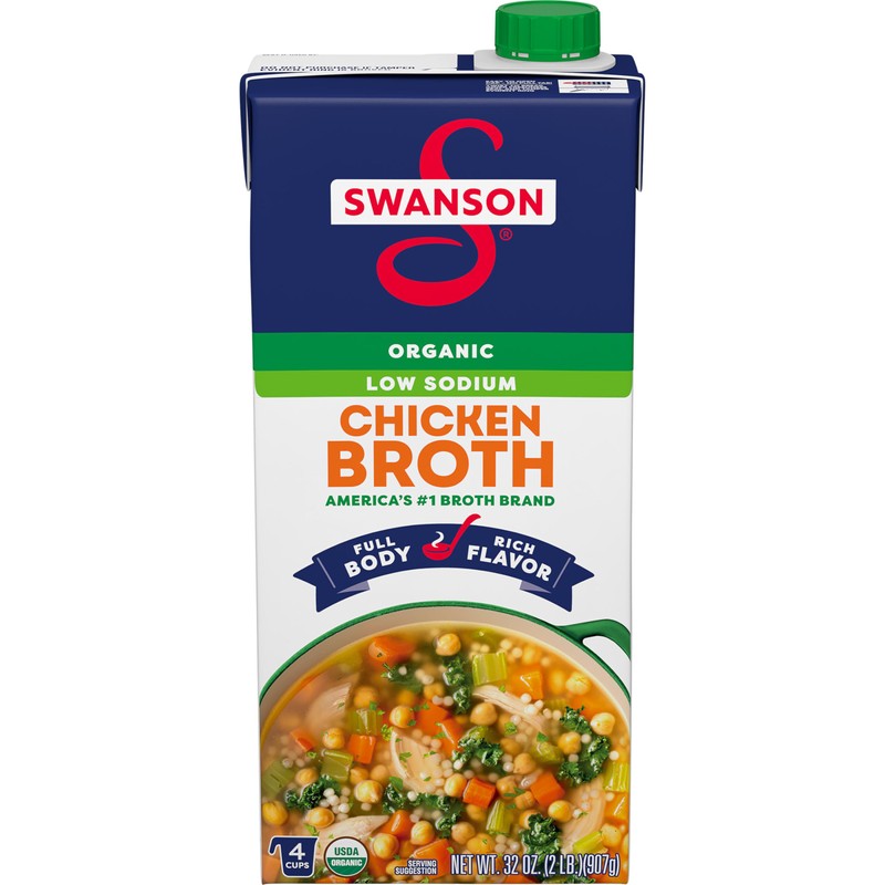 Swanson Low Sodium Organic Chicken Broth, 32 oz Carton