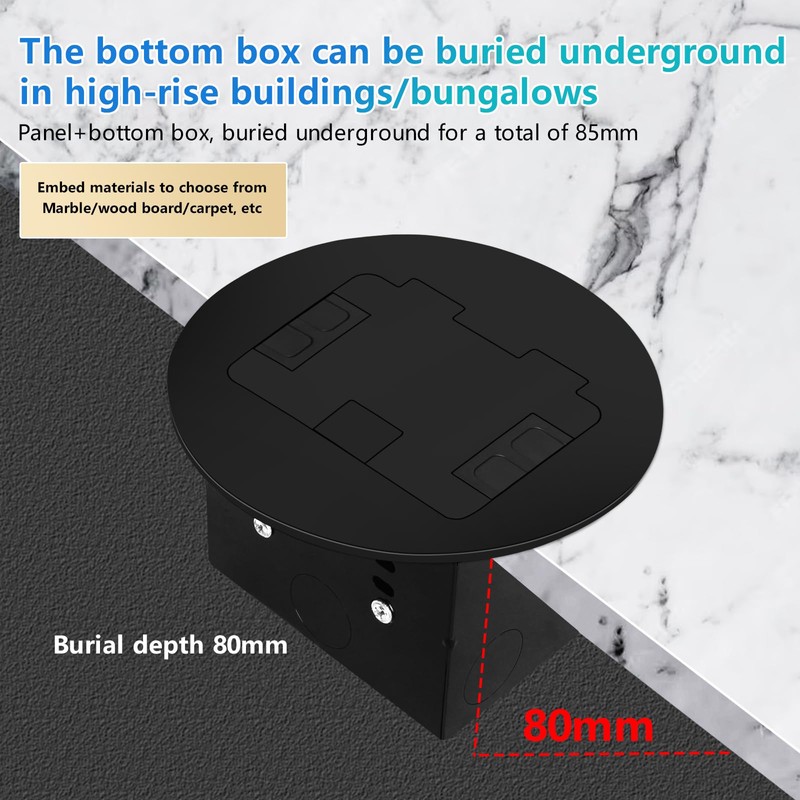 KYHSHJ Standard Outlets Recessed Circular Floor Socket Kit with 2