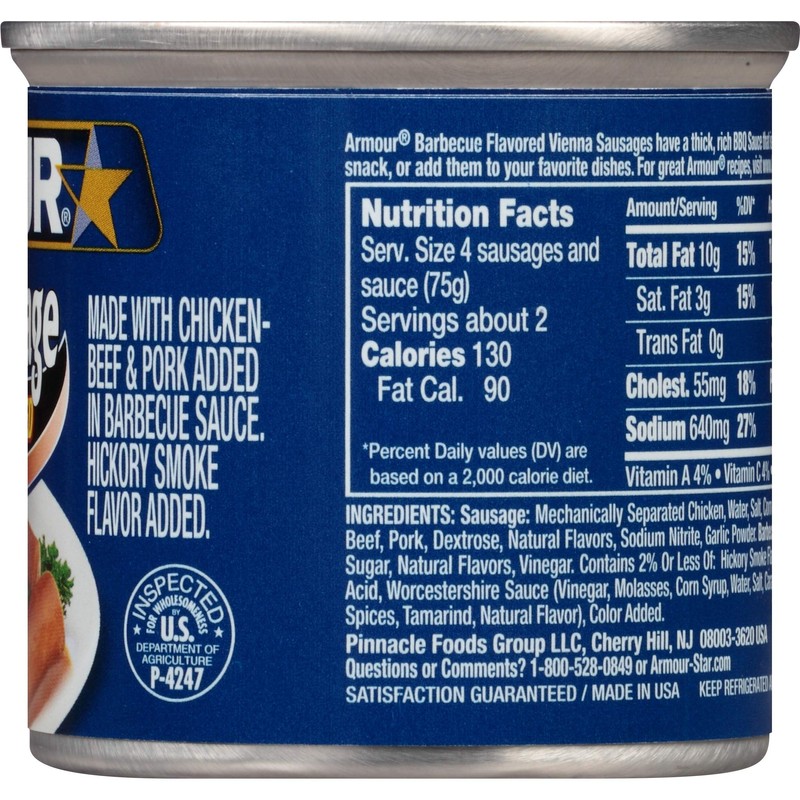 Armour Star Vienna Sausage, Barbecue Flavored, Canned Sausage, 4.6 OZ